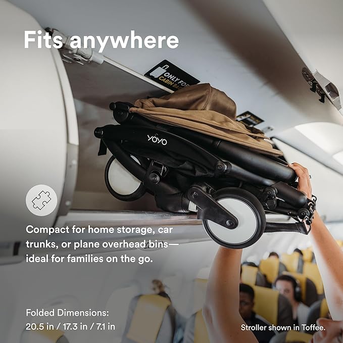 Stokke YOYO3 Stroller from 6 Months - Includes Black Frame/Air France Blue Seat Cushion + Canopy - Folds in & Out in a Flash - Light & Compact - Carry-On Compatible
