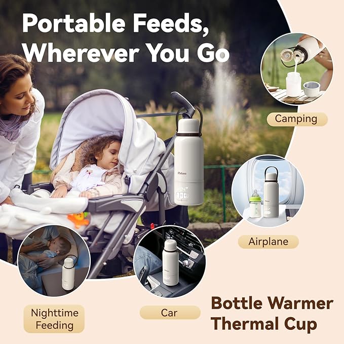 Portable Bottle Warmer for Travel - 3Min Fast Heating Bottle Warmer for Breastmilk & Water, Portable Milk Warmer for Baby On The Go with 17oz Capacity & Precise Temp Control for Car, Airplane