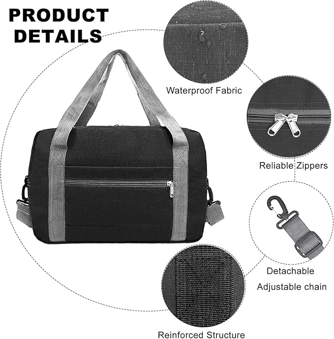 Foldable Carry on Luggage Bag 22x14x9 Personal Item Bag for Airplanes Travel Duffel Bag for Women and Men (40L, Black)