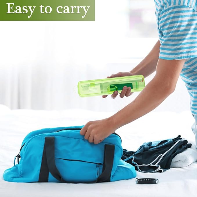 Toothbrush Case Holder 2 Pack, Clear Green Toothbrush Travel Case Travel Size Plastic Toothbrush Holder Toothpaste Storage Container Portable for Traveling, 7.87 x 1.85 x 1.18”
