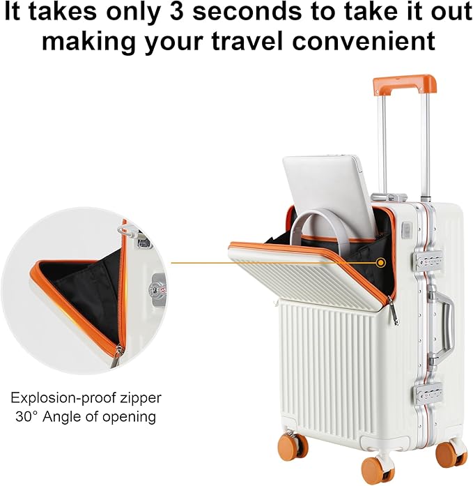 2-Piece Hardshell Zipperless Luggage Set, 20/26" Aluminum Frame Hardshell Spinner Luggage, Airline Approved Carry-On Luggage, TSA Lock, 360° Quiet Wheels With Cup Holder (orange)