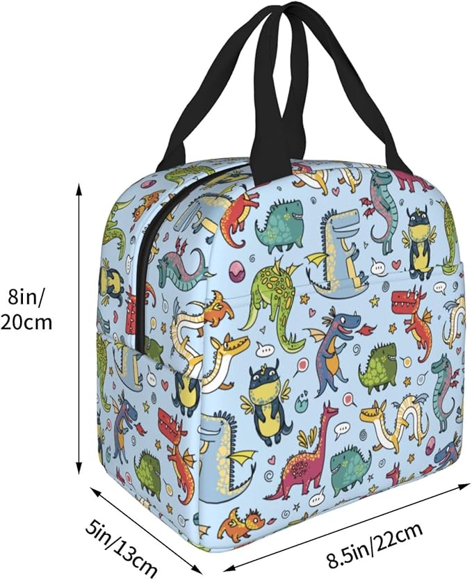 Cute Dragon Lunch Box Animal Lunch Bag Insulated Reusable Lunch Tote Bag Cooler Tote Bag for Men Women