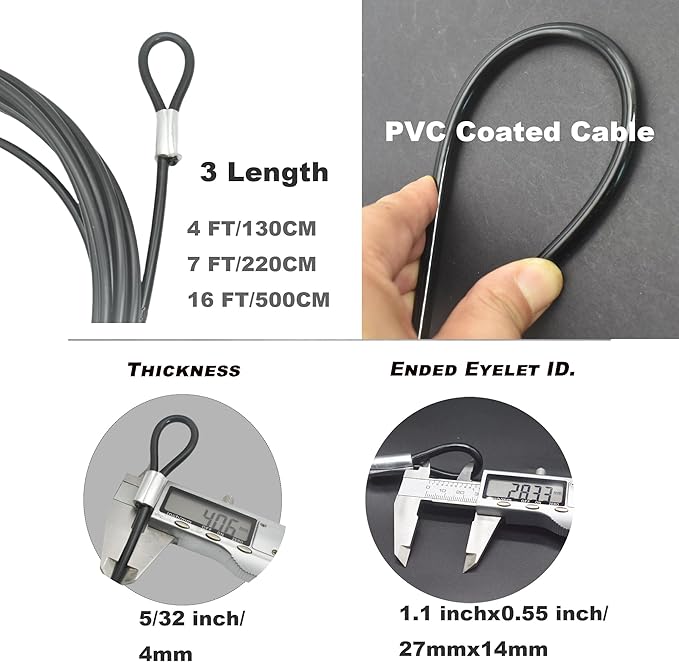 4FT 4mm Stainless Steel Outdoor Travel Security Cable Lock,Braided Steel Coated Safety Cable Luggage Lock,Safety Cable Wire Rope Double Loop Lightweight