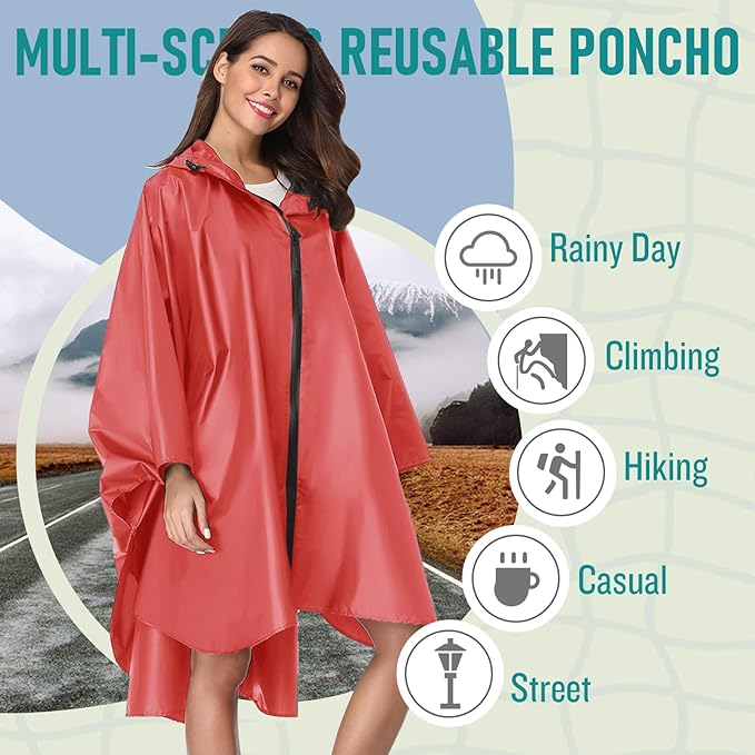SaphiRose Unisex Rain Poncho Raincoat Hooded for Adults Women with Pockets