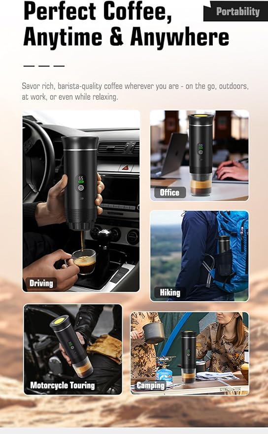 Portable Electric Coffee Maker, Digital Display, Compatible with Coffee Pods,Rechargeable Coffee Machine for Travel, Camping, RV,Home,Office (green)