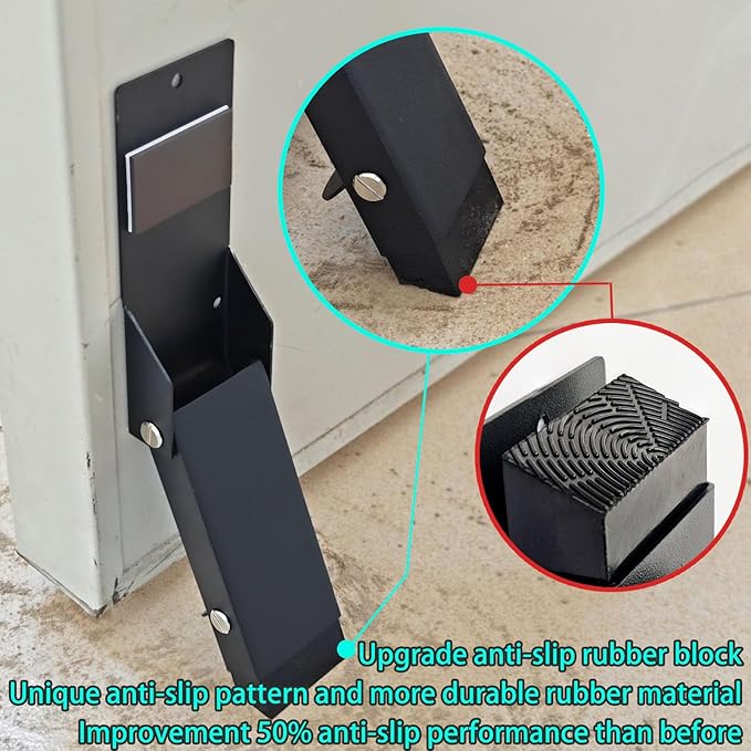 Door Stoppers No Drilling, Kick Down Door Stop, Door Stops for Bottom of Door, One Touch Rubber Door Stop Holder Keep Door Open, Self-Adhesive or Screw Easy Install, Upgraded Anti-Slip Rubber