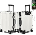 Krute Aluminum Frame Carry On Luggage 20 Inch Zipperless Luggages USB Charger Hardside PC Suitcase With Spinner Wheels Airline Approved Hard Shell Suitcases with TSA Lock (1 Piece)