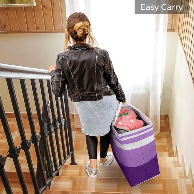 HomeHacks 2 Pack Large Laundry Baskets, Waterproof, Freestanding Laundry Hampers, Collapsible Clothes Hamper with Reinforced Handles in Laundry, College Dorm, Bathroom, Bedroom (Purple, 75Lx2)