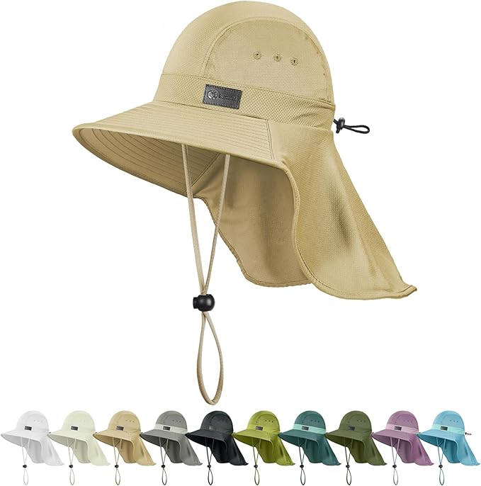 Sukeen Cooling Sun Hat for Men Women UPF50+ Wide Brim Fishing Hat with Neck Flap Adjustable Foldable Bucket Hat for Hiking