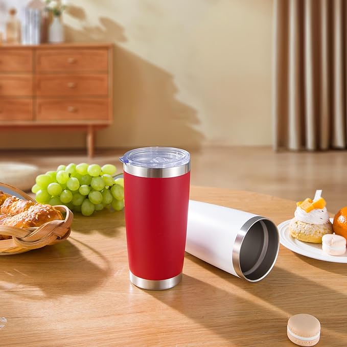 20 oz Tumbler Stainless Steel Tumblers with Lid Double Wall Vacuum Insulated Coffee Mug 20oz Powder Coated Cup for Hot and Cold Drinks, Red, 1 pack