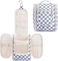 Narwey Small Checkered Hanging Travel Toiletry Bag for Women, Travel Bag for Toiletries, Makeup Bag Organizer Cosmetic Bags Make Up Bags for Women (Grayish Blue Checkerboard)
