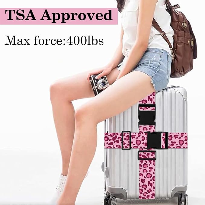 Leopard Luggage Straps for Suitcases TSA Approved, Luggage Identifiers for Suitcase, Adjustable Suitcase Strap for Baggage Security with Cute Patten, Travel Necessary Accessories (2Pack)