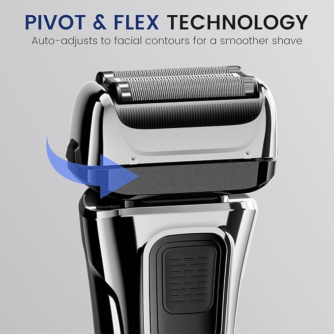 PRITECH Foil Shaver for Men, Electric Razor with Tight Foil Technology, Skin-Friendly Design, Easy Blade Replacement, Cordless Rechargeable with Pop-Up Trimmer, LED Display,Waterproof
