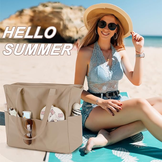 Waterproof Beach Tote Pool Bags for Women Ladies Extra Large Gym Tote Carry On Bag With Wet Compartment for Weekender Travel