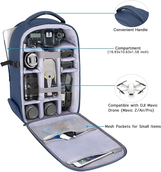 MOSISO Camera Backpack, DSLR/SLR/Mirrorless Photography Camera Bag 15-16 inch Waterproof Hardshell Case with Tripod Holder&Laptop Compartment Compatible with Canon/Nikon/Sony, Steel Blue