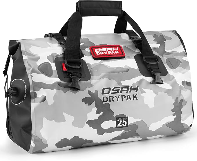 Waterproof Duffel Bag - Motorcycle Dry Bag Tail Bag with Large Storage Space, Waterproof Luggage Duffle Bags with Outer Mesh Zipper Pocket for Camping, Kayaking, Fishing & Traveling