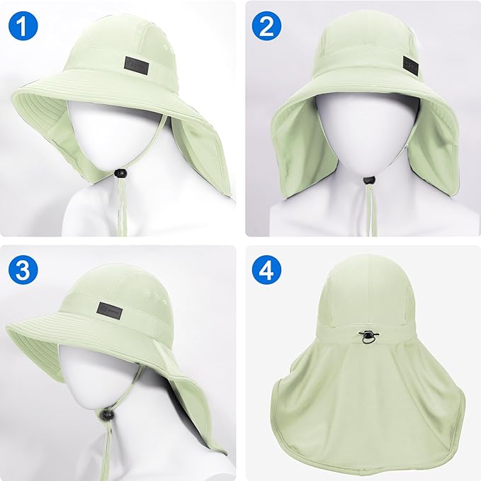 Sukeen Cooling Sun Hat for Men Women UPF50+ Wide Brim Fishing Hat with Neck Flap Adjustable Foldable Bucket Hat for Hiking