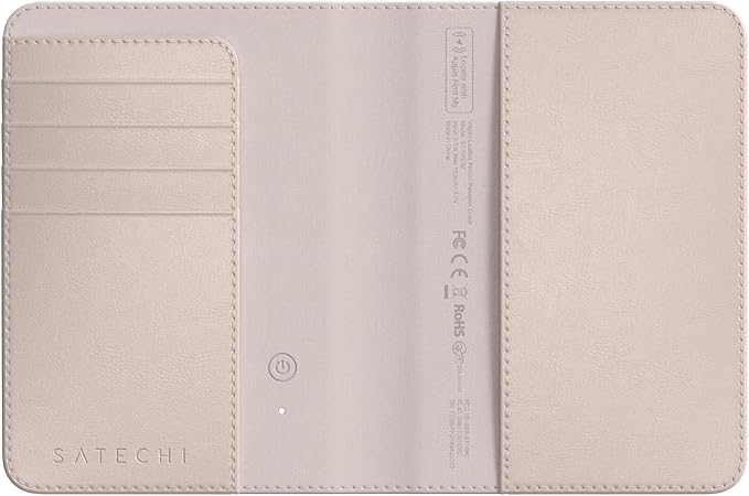 Satechi Passport Holder for Travel with Find My, Passport Cover with 4 Card Holder, Wireless Charging, and RFID protection – Travel Essential Vegan Leather Passport – Desert Rose