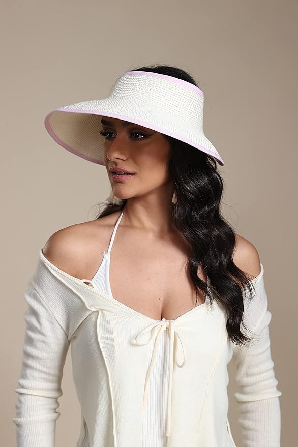 Joywant Womens Sun Visor Hats, Packable Wide Brim Ponytail Beach Hat Straw Visor Summer Beach Vacation Essentials for Womens
