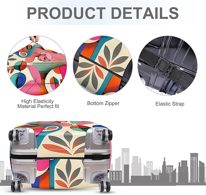 ANNA QUEEN Modern Art Fashion Luggage Cover, Stylish Abstract Woman Suitcase Protector, Washable, Stretchable Travel Sleeve for 28-30 Inch Luggage, Trendy, Colorful Design