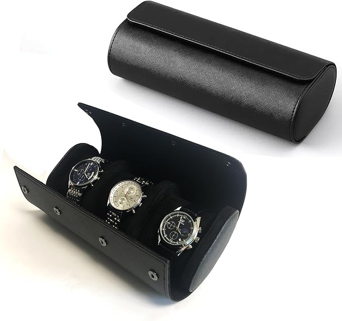 Longjet Watch Roll Travel Case for Men Portable Watches Organizer Box with Removable Velvet Pillow Holder (Black Cross)