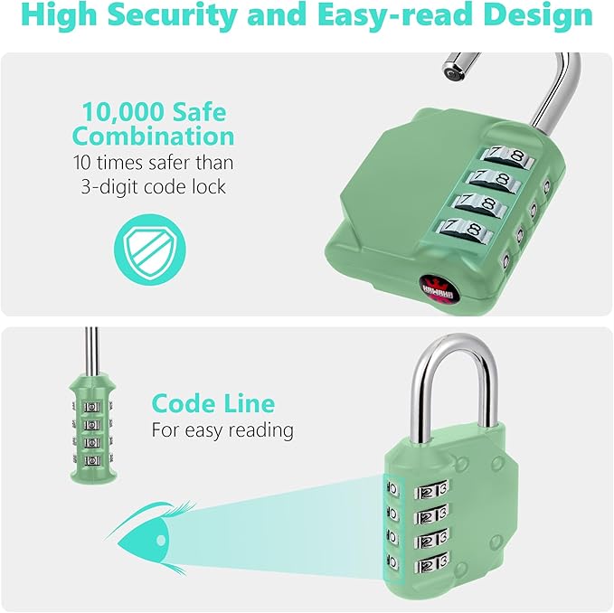 CL11KG Combination Lock, 4 Digit Outdoor Combination Padlock Set Your own Combination for Gym Locker Lock, School, Gates, Doors, Toolbox, Hasps and Storage (Khaki-Green *1)
