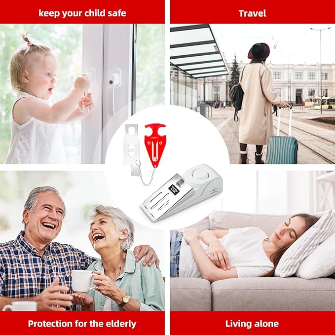 Portable Door Stop Alarm and Traveling Hotel Door Lock, No Installation Required, Provides Double Security for Home, Hotel and Traveling (2 Door Lock + 2 Door Stop)