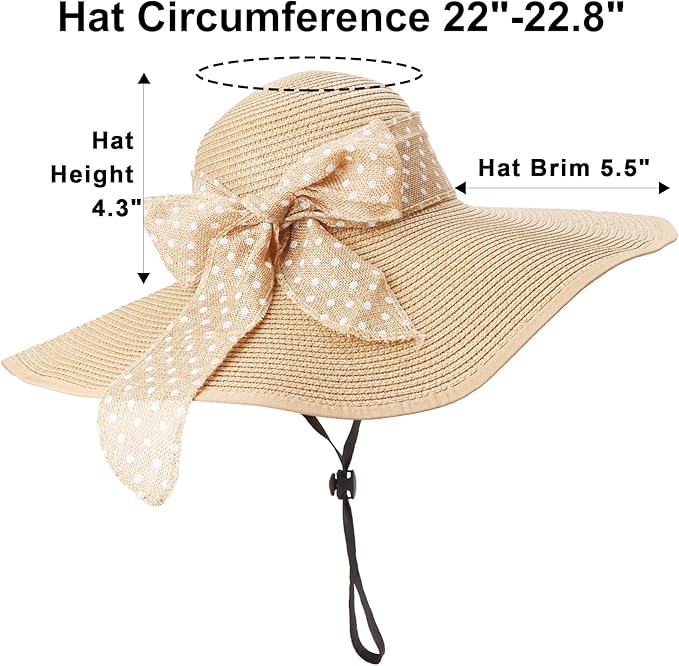 DRESHOW Beach Hats for Women Big Straw Wide Brim Summer Hat Floppy Foldable Roll up Cap Sun Hat UPF 50+