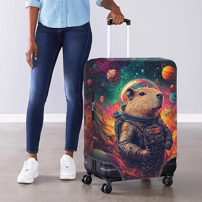 Cute Capybara Suitcase Cover Fit 22-25 Inch Anti-Scratch Washable Spandex Travel Luggage Covers for Suitcase Solar System Planet Travel Essential Baggage Case Protector