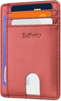 Buffway Slim Minimalist Front Pocket RFID Blocking Leather Wallets for Men and Women - Sand Rose Gold