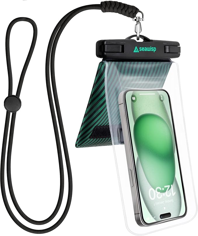 Universal Waterproof Phone Pouch [Double Space] IPX8 Dry Bag with Lanyard for iPhone 16 15 14 13 12 Pro Max XS XR X Galaxy S25 S24 S23 Ultra, Fit All Phones Up to 8'', Black/Green
