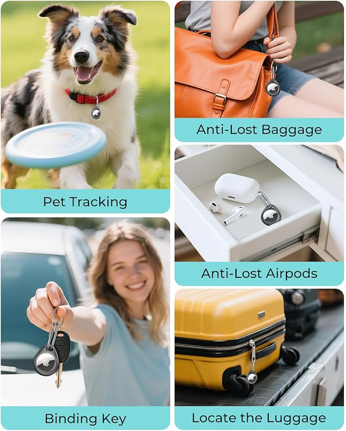 UNBREAKcable AirTag Holder for Apple - 4 Pack Air Tag Case [Professional Carabiner] [Waterproof] [Shockproof] TPU AirTag Keychain for Kids, Pets, Keys, Luggage, Backpacks