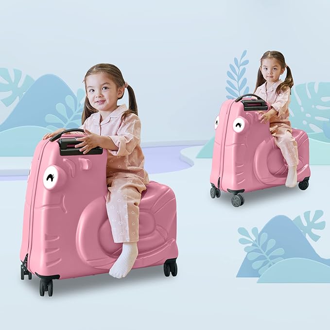 Kids Ride-on Luggage with Spinner Wheels Suitcase, Kid's Ride-On Suitcase Help Your Child Relax, Carry On Trolley Luggage with Password Lock (Pink, 22 inches)