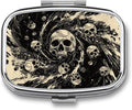 Metal 2 Compartment Pill Organizer Travel Friendly Portable Compact Pill Box Cute Pill Case,for Pocket Wallets Daily Portable Medicine Vitamin Tablet Storage (The Skeleton in The Vortex)