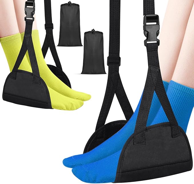 Airplane Footrest Hammock, Foot Hammock for Plane Travel, Portable Height Adjustable Travel Footrest Hammock Accessories, Lightweight Foot Hammock Suitable for Offices, Airplanes 2 pcs
