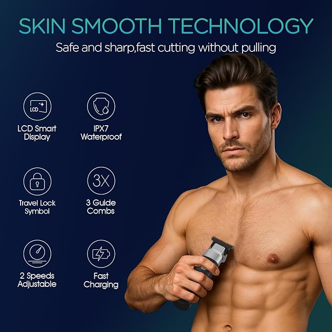 VOYOR Body Hair Trimmer for Men,Electric Razor,Versatile Groin & Body Trimmer,Waterproof and Cordless Shaver, Manscaper for Men, USB-C Charging Groomer,Ceramic Blade Razor Male Grooming HT310 (Black)