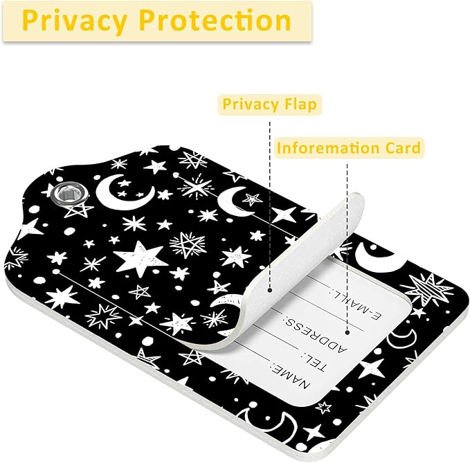 Luggage Tags for Suitcase,2 Pack Stars and Moons Luggage Tag with Privacy Flap,Name ID Label and Metal Loop for Women Men Girls Baggage Bag Backpack Instrument