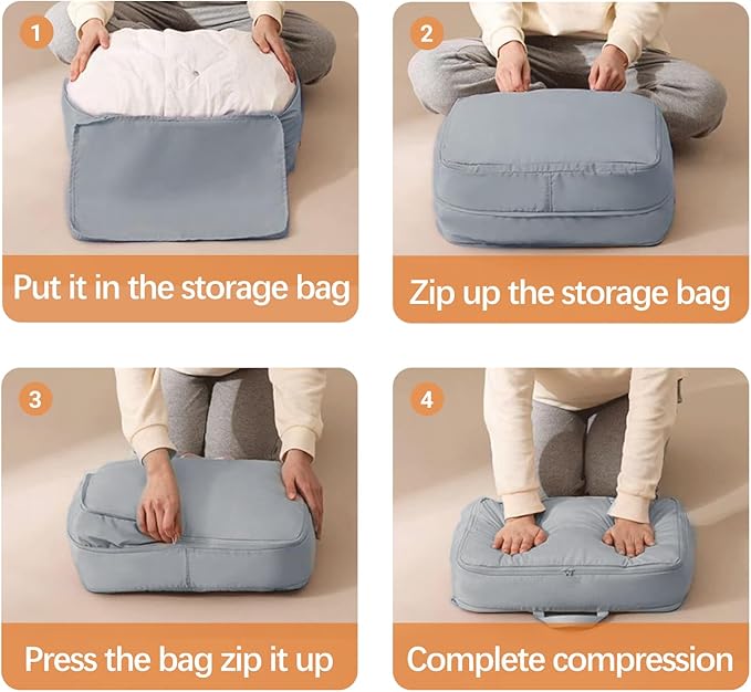 XL Ultra Space Saving Bags self compression organizer bags space saver bag for comforters Storage bag organizer for blankets bedding clothes (Blue-1PCS)