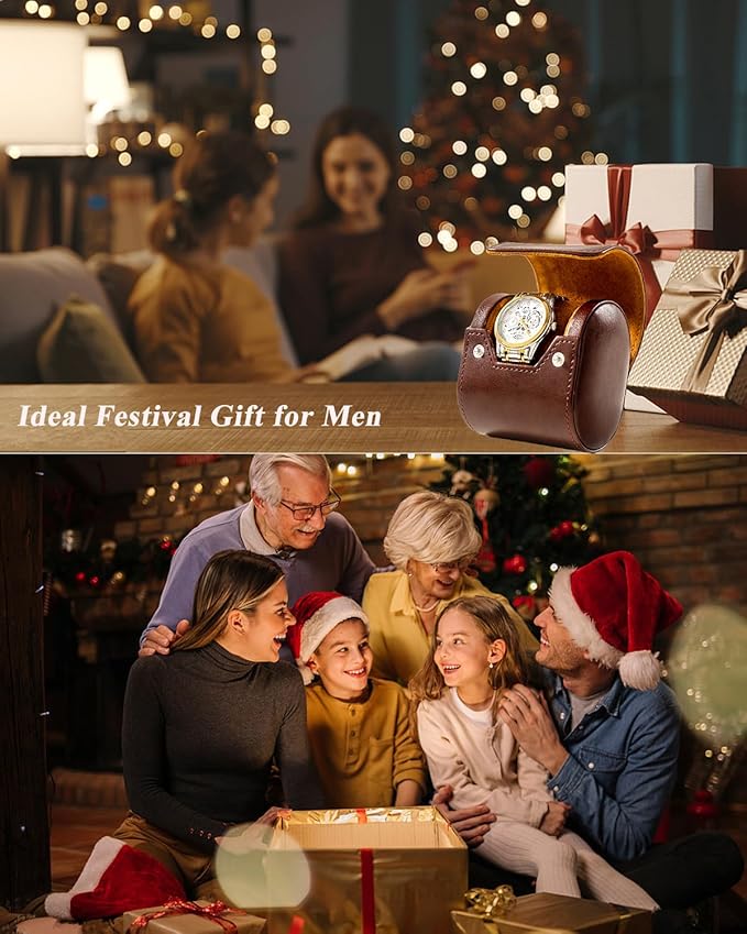 MR.OKAY Single Watch Travel Case- Classic Leather Watch Case With Perfect Texture.Portable Watch Roll Or Organizer For Storage And Display. Luxury Gifts For Men, All Handmade by Artisans.