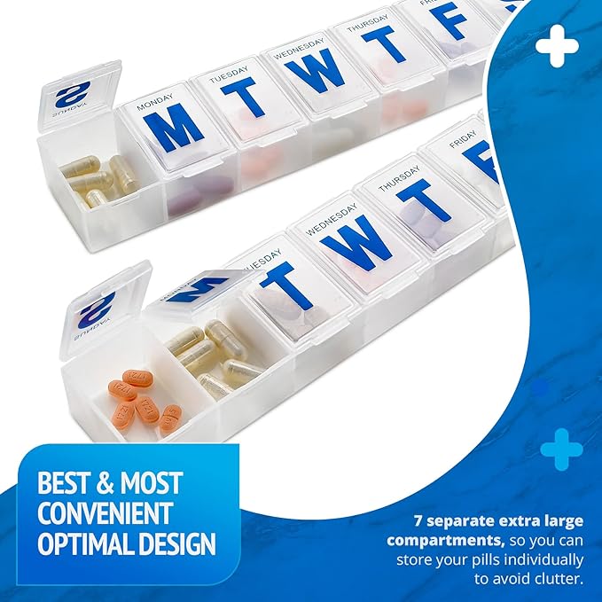 MEDca Weekly Pill Organizer, 7-Day Pill Planner Extra Large