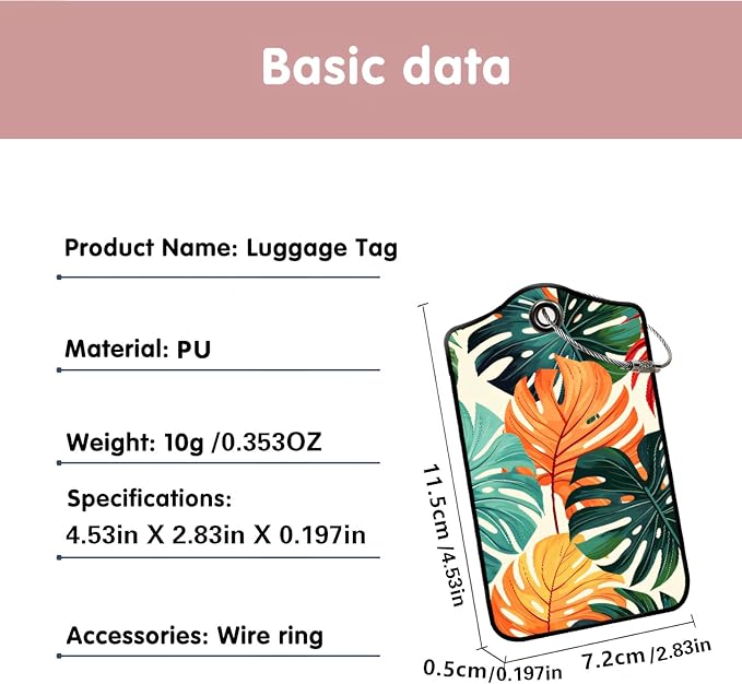 Luggage Tags for Suitcases, 2-Pack PU Leather for Cruise & Travel, Baggage ID Tags with Privacy Cover & Address Card, Durable Metal Ring, Kids Adults Travel Accessories, Vibrant Tropical Foliage