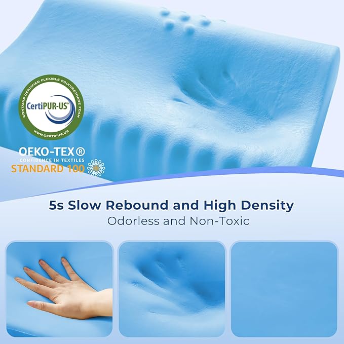 Memory Foam Pillows 2 Pack Neck Pillow - Neck Support Pillow for Pain Relief, Ergonomic Cervical Pillow for Sleeping, Orthopedic Contour Bed Pillow for Side, Back, Stomach Sleepers,Grey