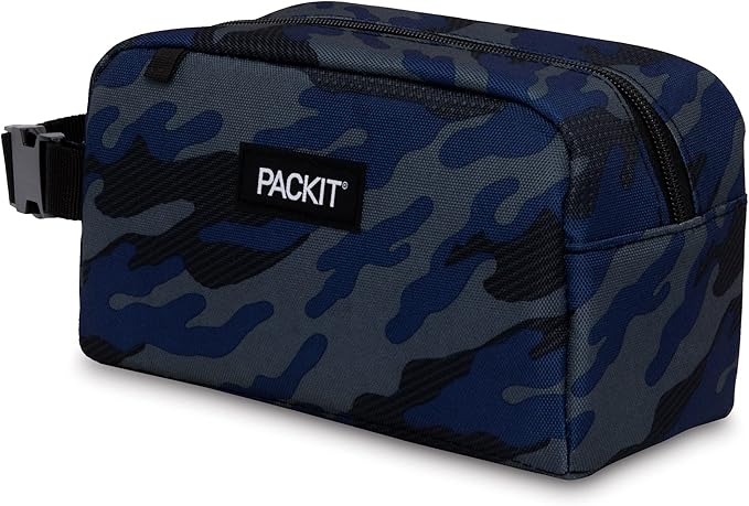 PackIt Freezable Snack Box, Sporty Camo Charcoal Navy, Built with ECOFREEZE Technology, Collapsible, Reusable, Zip Closure with Buckle Handle, Great for All Ages and Fresh Snacks on the go