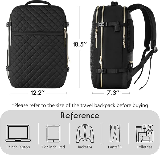 MOMUVO Large Travel Backpack Women, Flight Approved Carry On Backpack, Water Resistant Anti-Theft Casual Daypack School Bag Fit 17 Inch Laptop with USB Charging Port, Black