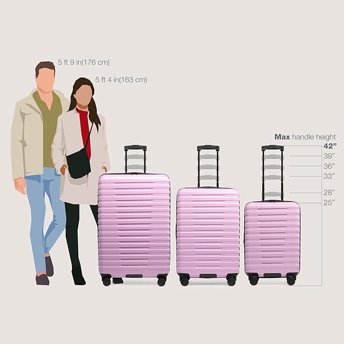 U.S. Traveler Boren Polycarbonate Hardside Rugged Travel Suitcase Luggage with 8 Spinner Wheels, Aluminum Handle, Lavender, 3-Piece Set, USB Port in Carry-On