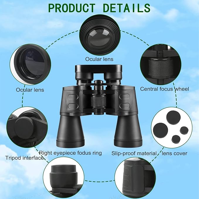 20X50 Binoculars for Adults High Powered- Large View with Clear Vision Waterproof & Fogproof Lightweight Easy Focus Compact Binoculars for Bird Watching Hunting Travel Sports Opera Concert