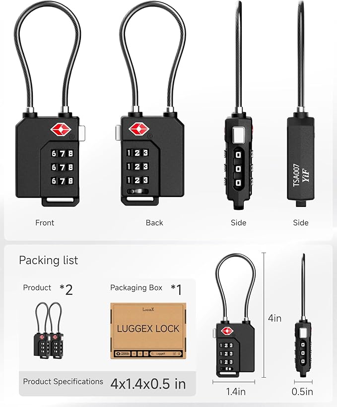LUGGEX TSA Locks for Luggage, Suitcase Locks TSA Approved, Luggage Locks, Ease of Use & Durable