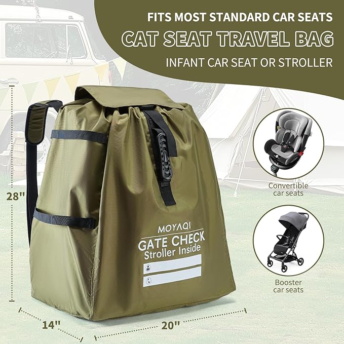 MOYAQI Stroller Travel Bag for Airplane, Gate Check Bag Backpack with Durable Nylon,Adjustable Carry Straps,Infant Carriers & Booster Seats (Olive Green)