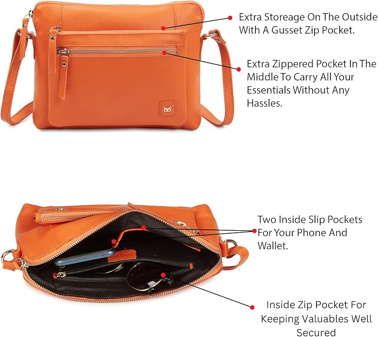 Wise Owl Accessories Small Soft Pebbled Real Leather Crossbody Handbags Purses Sling Crossover Shoulder Bag
