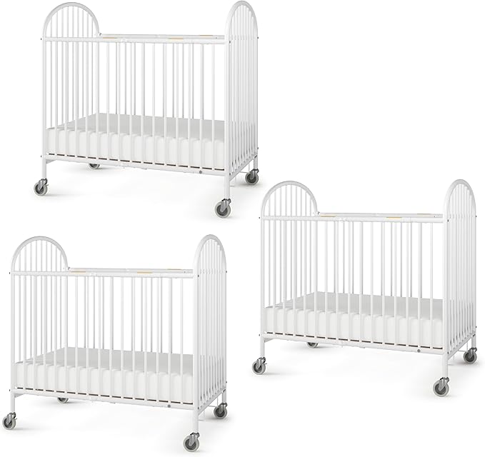 Foundations Pinnacle Metal Compact Folding Crib 3 Pack for Hotels, Foam Mattress Included and Commercial Grade 3" Casters (White)